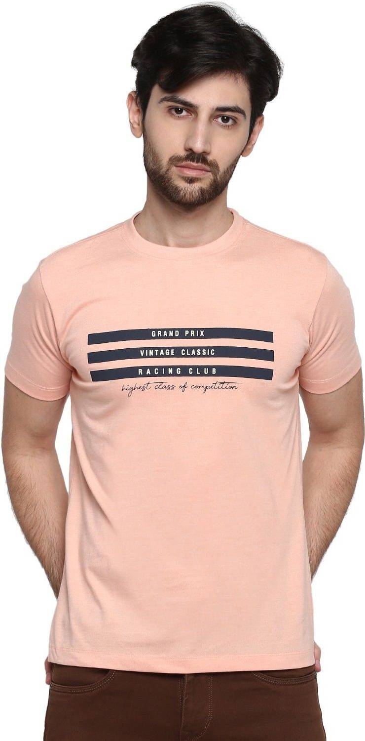 CANTABIL Printed Men Round Neck Pink T-Shirt