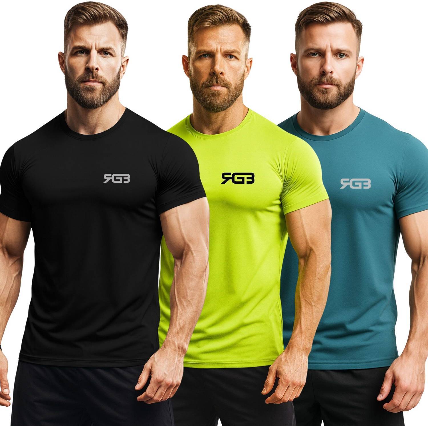3colors Printed Men Crew Neck Black, Green, Blue T-Shirt
