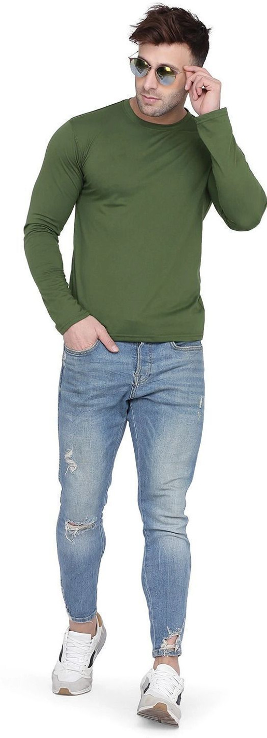 Image of New Trends Collection Solid Men Round Neck Dark Green T-Shirt