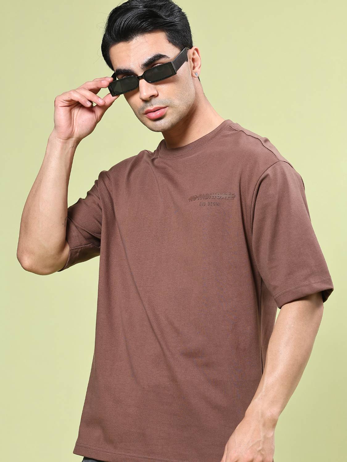 V-MART Men Brown Round Neck T-Shirt - Image 1