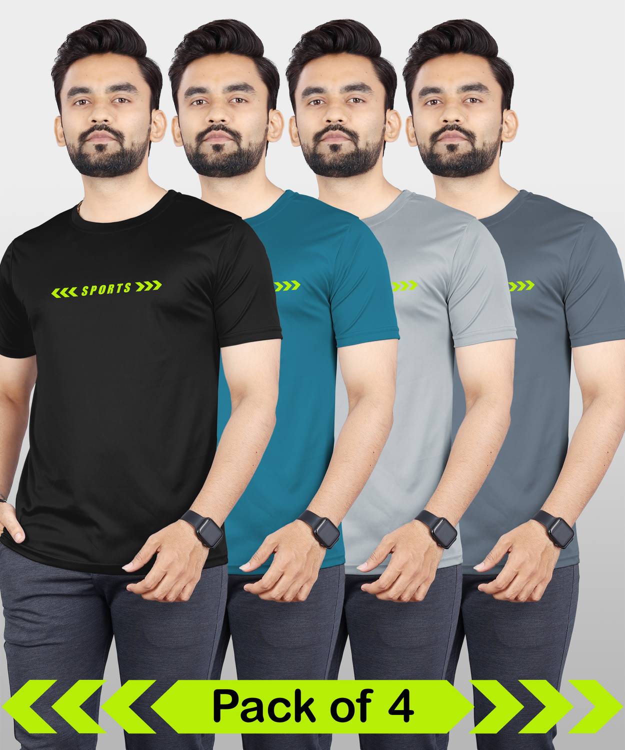VeBNoR Pack of 4 Men Self Design Round Neck Polyester Black, Blue