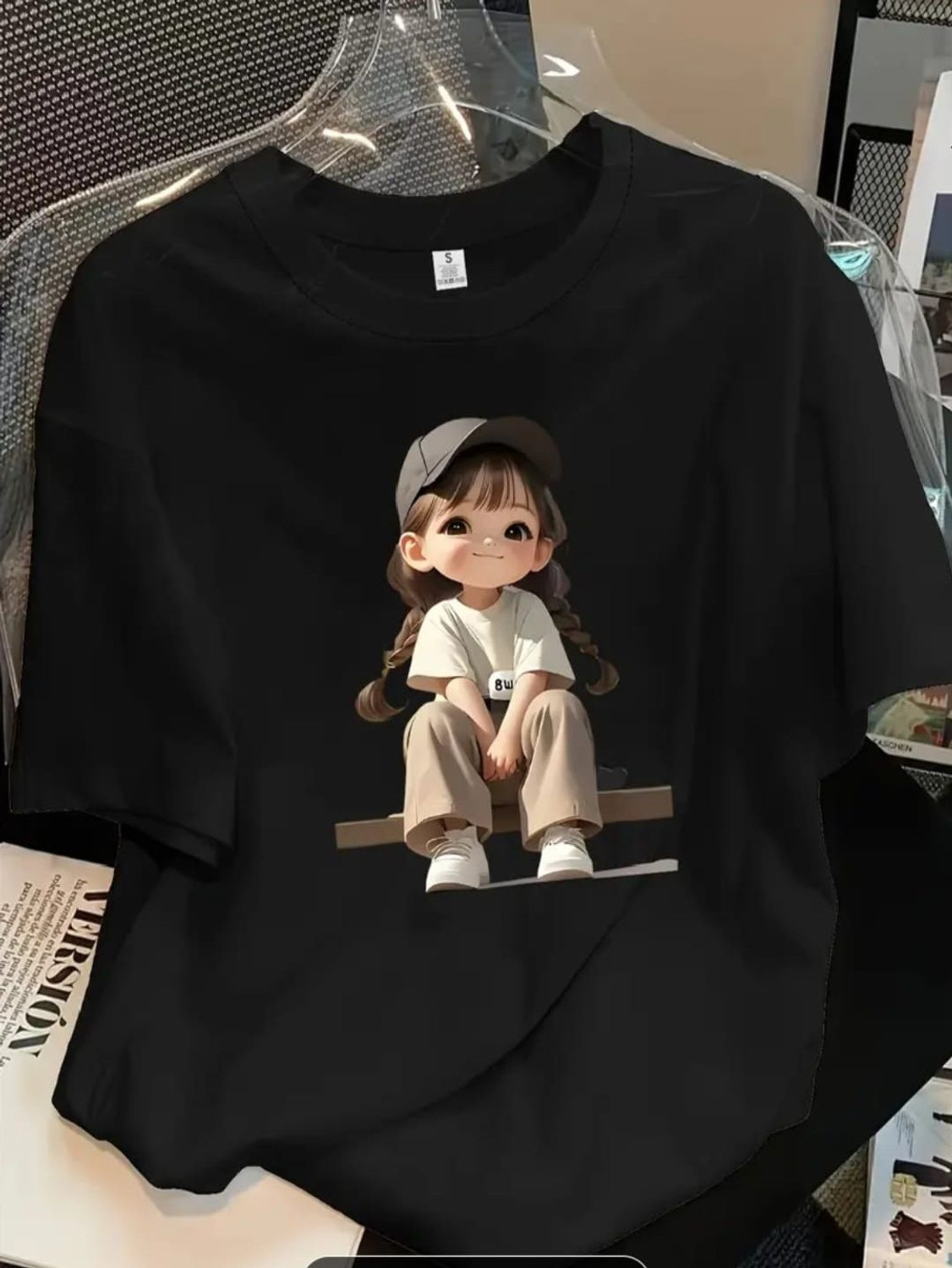 Image of VIMPRIFASHION Printed Women Round Neck Black T-Shirt