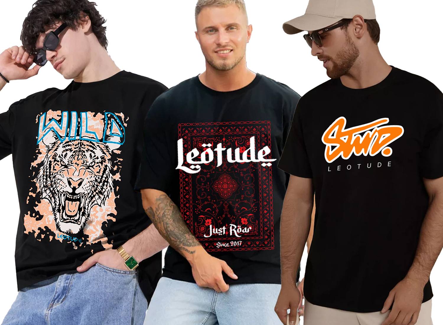 Leotude Men Printed Round Neck Cotton Blend Multicolor T-Shirt