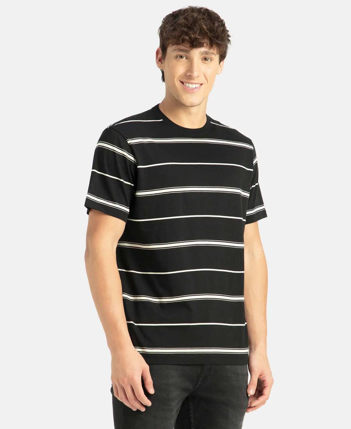 JOCKEY Striped Men Round Neck Black T-Shirt - Image 2