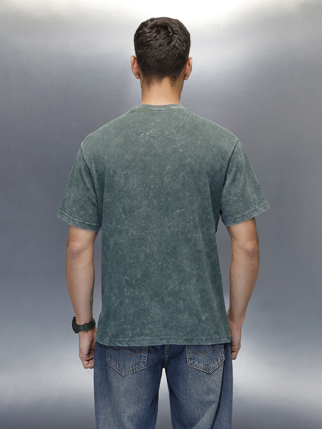 Image of WROGN Printed Men Crew Neck Green T-Shirt