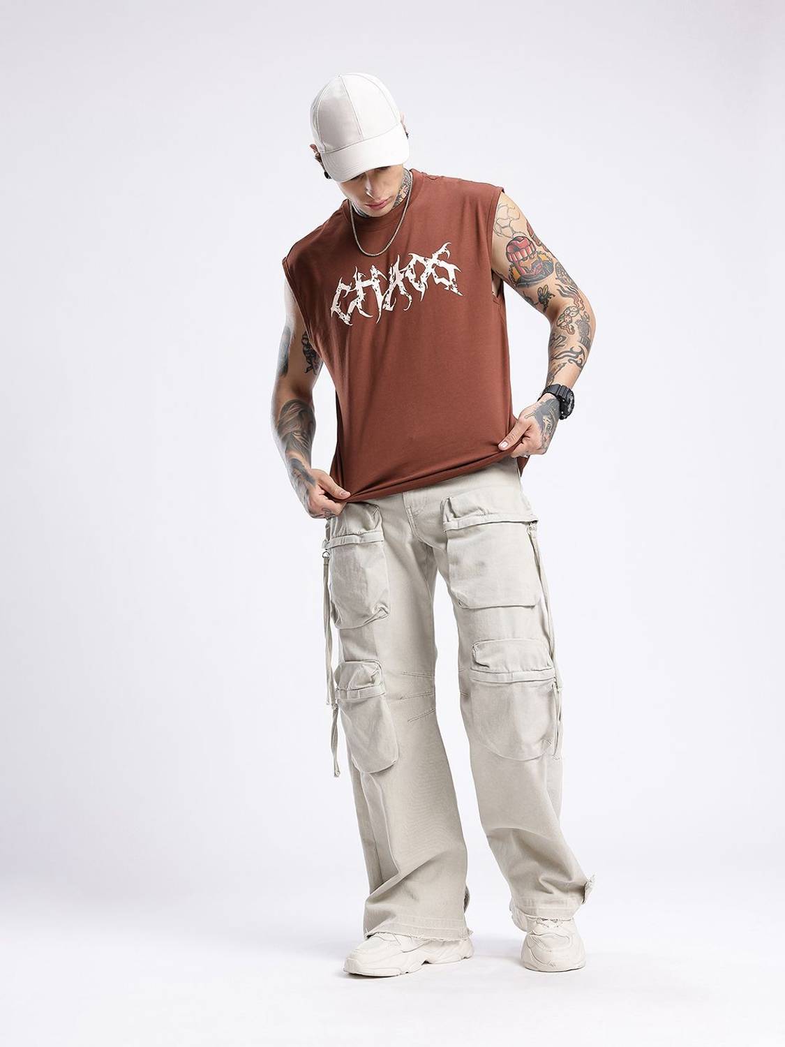 Glitchez Printed Men Round Neck Brown T-Shirt - Image 3