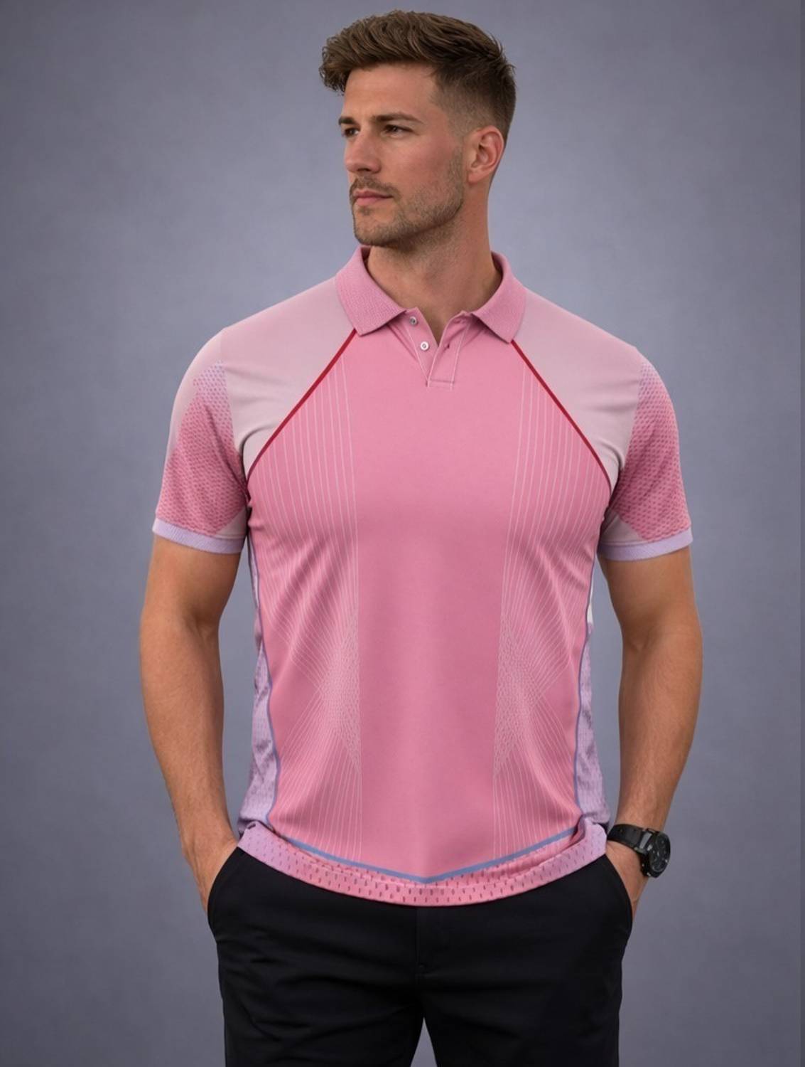 BTM Sports Pink Polo Neck T-Shirt - Image 1