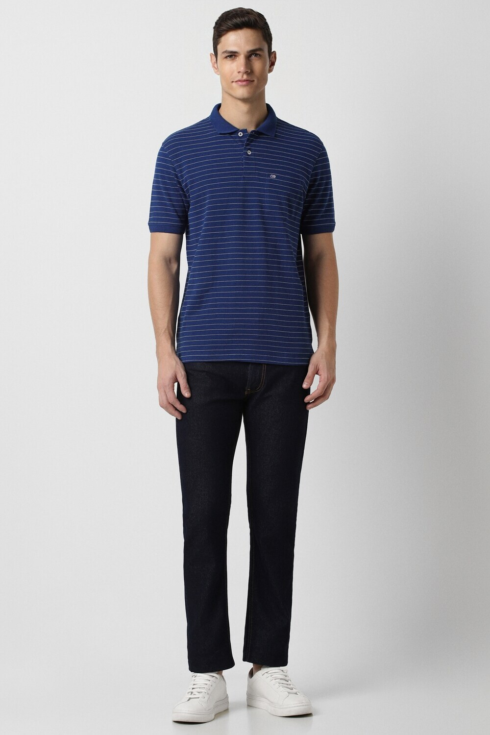 Image of PETER ENGLAND Striped Men Polo Neck Blue T-Shirt