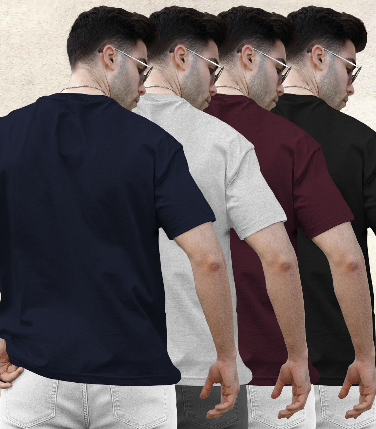 Image of TRIPR Solid Men Round Neck Multicolor T-Shirt