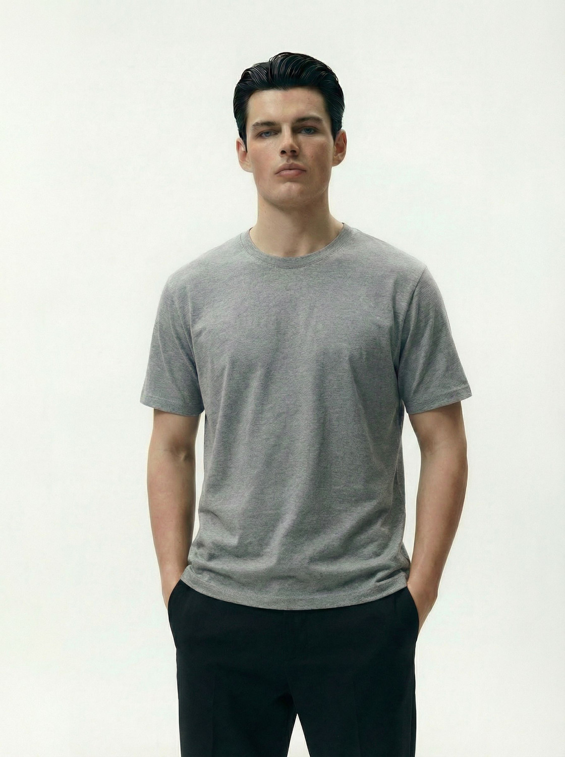Image of CXL Solid Men Round Neck Grey T-Shirt