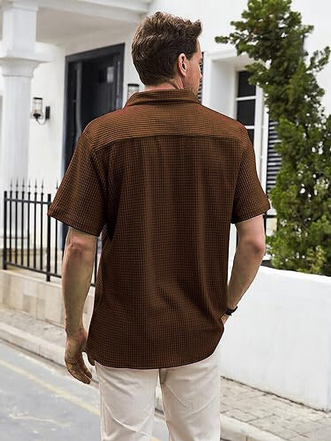 Image of ColorChakra Self Design Men Polo Neck Brown T-Shirt
