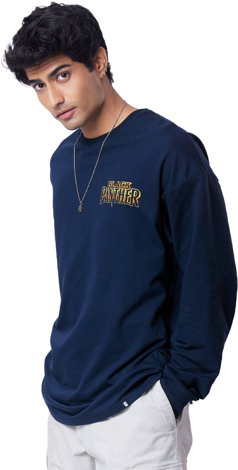 Image of The Souled Store Printed Men Round Neck Navy Blue T-Shirt