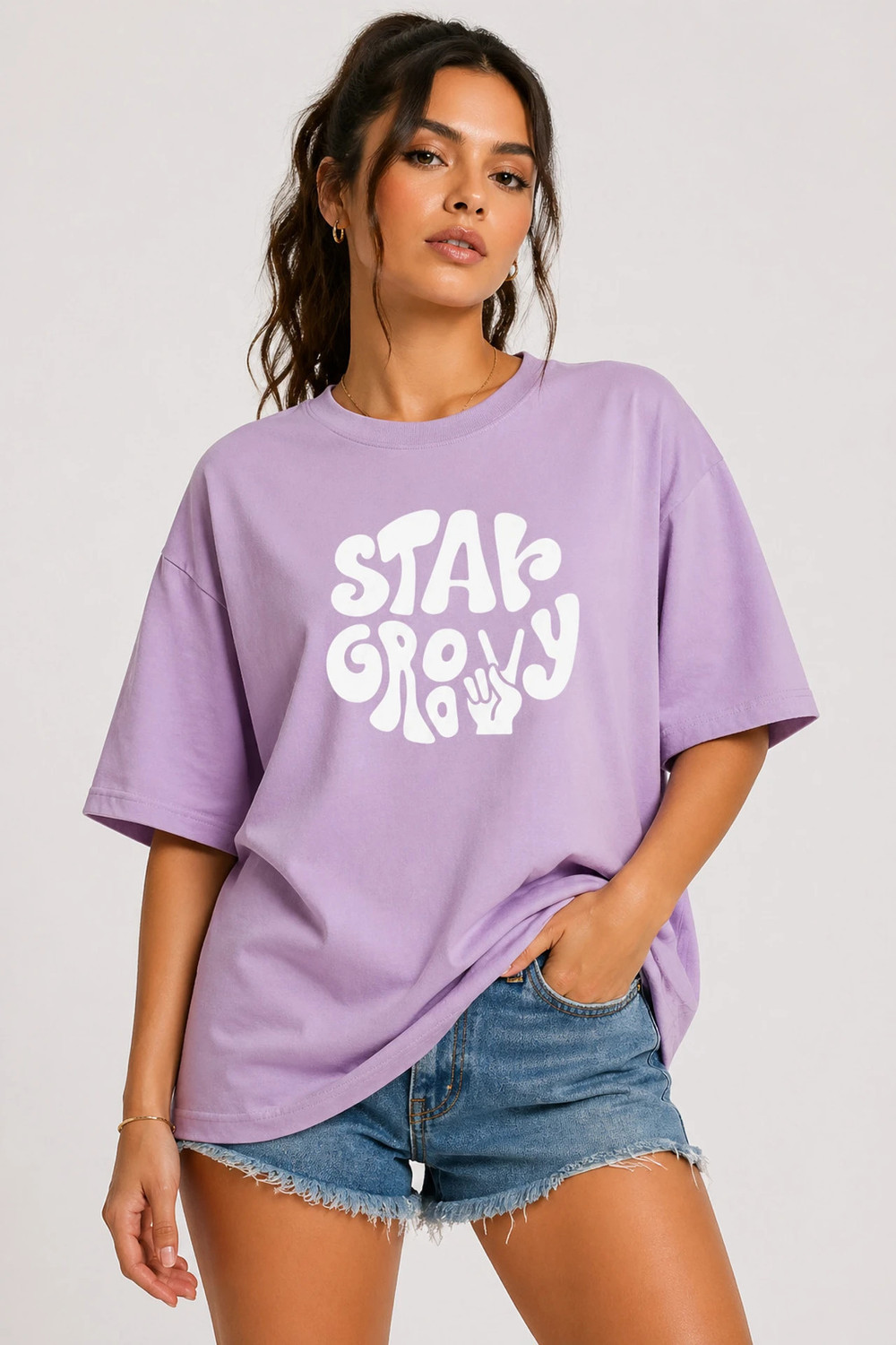 Image of GeetaKashiStore Abstract Women Round Neck Reversible Purple T-Shirt