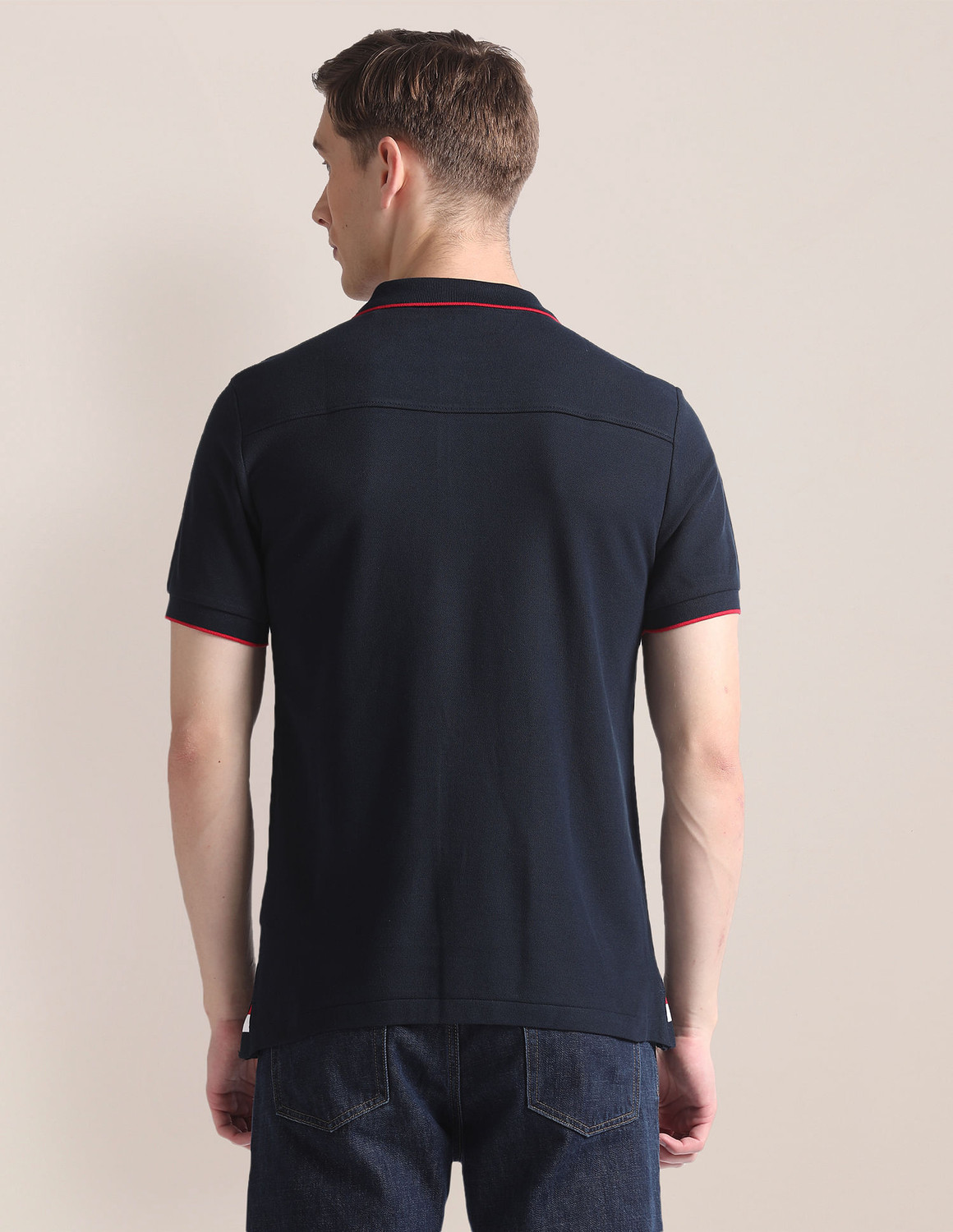 Image of U.S. POLO ASSN. Solid Men Polo Neck Blue T-Shirt