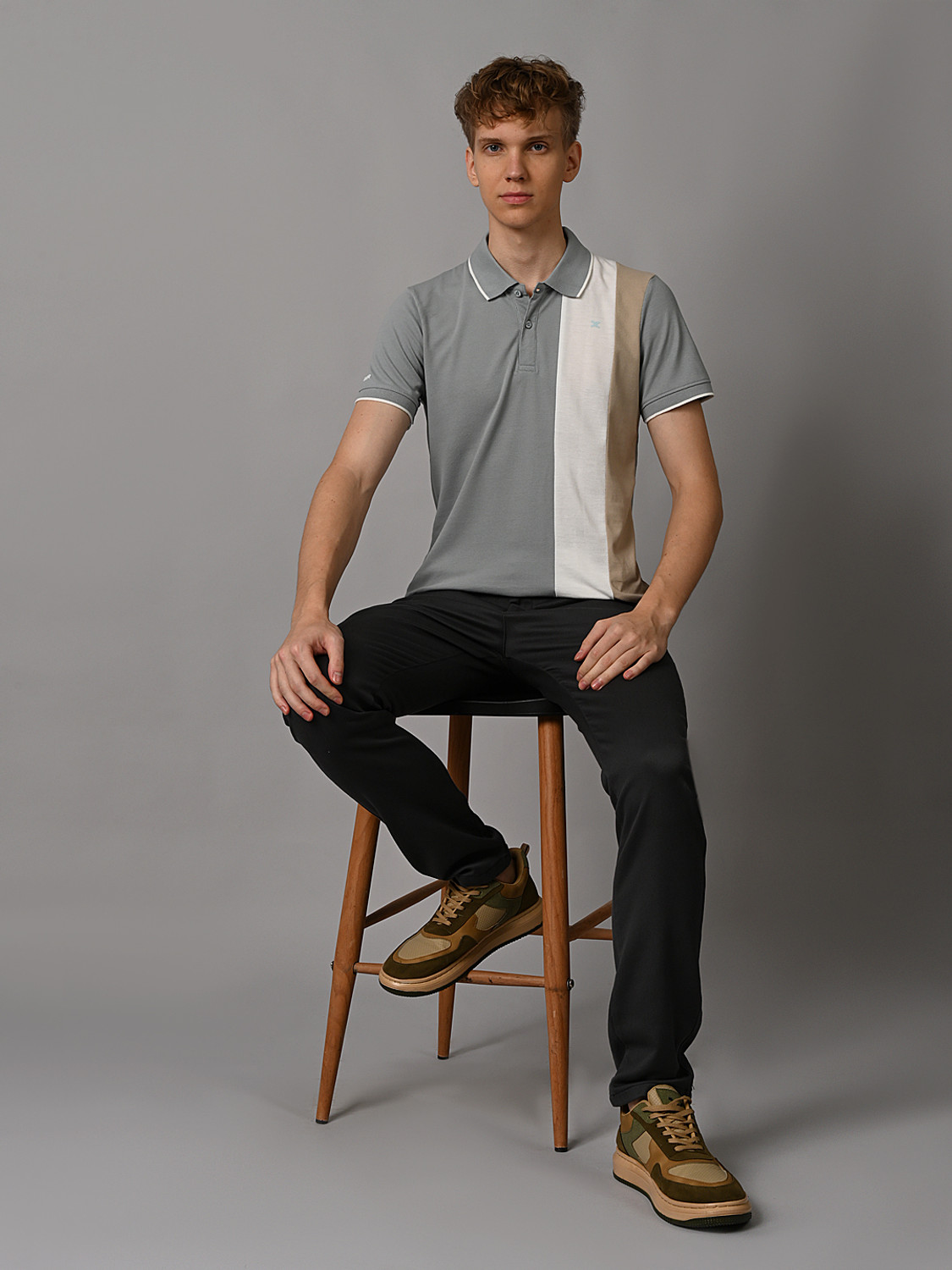 Image of KILLER Colorblock Men Polo Neck Multicolor T-Shirt