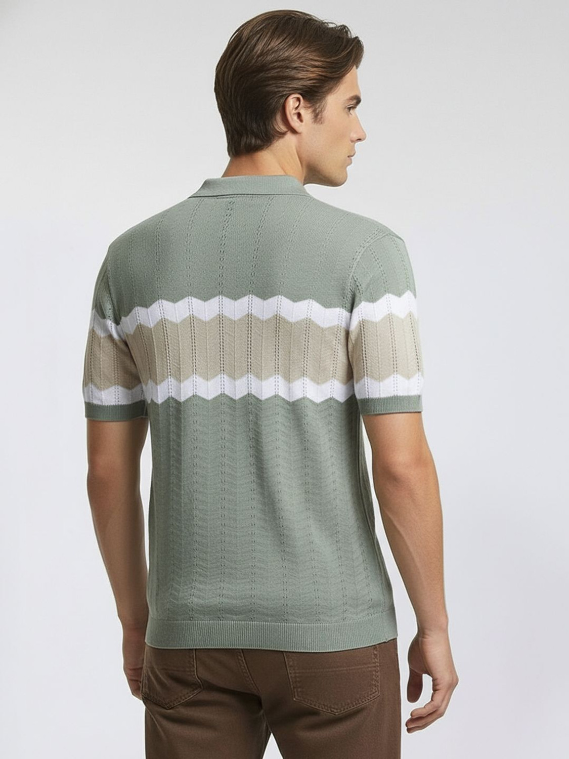 Image of French Connection Colorblock Men Polo Neck Green T-Shirt