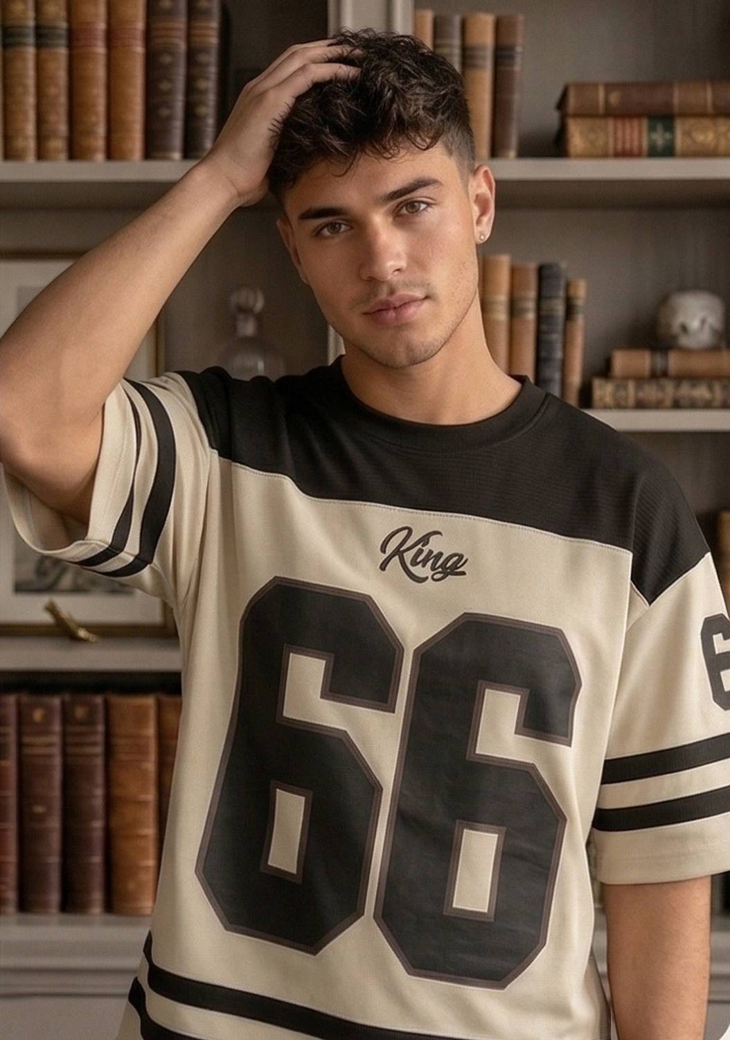 Bounce Back Apparels Men Beige Black T-Shirt - Image 1