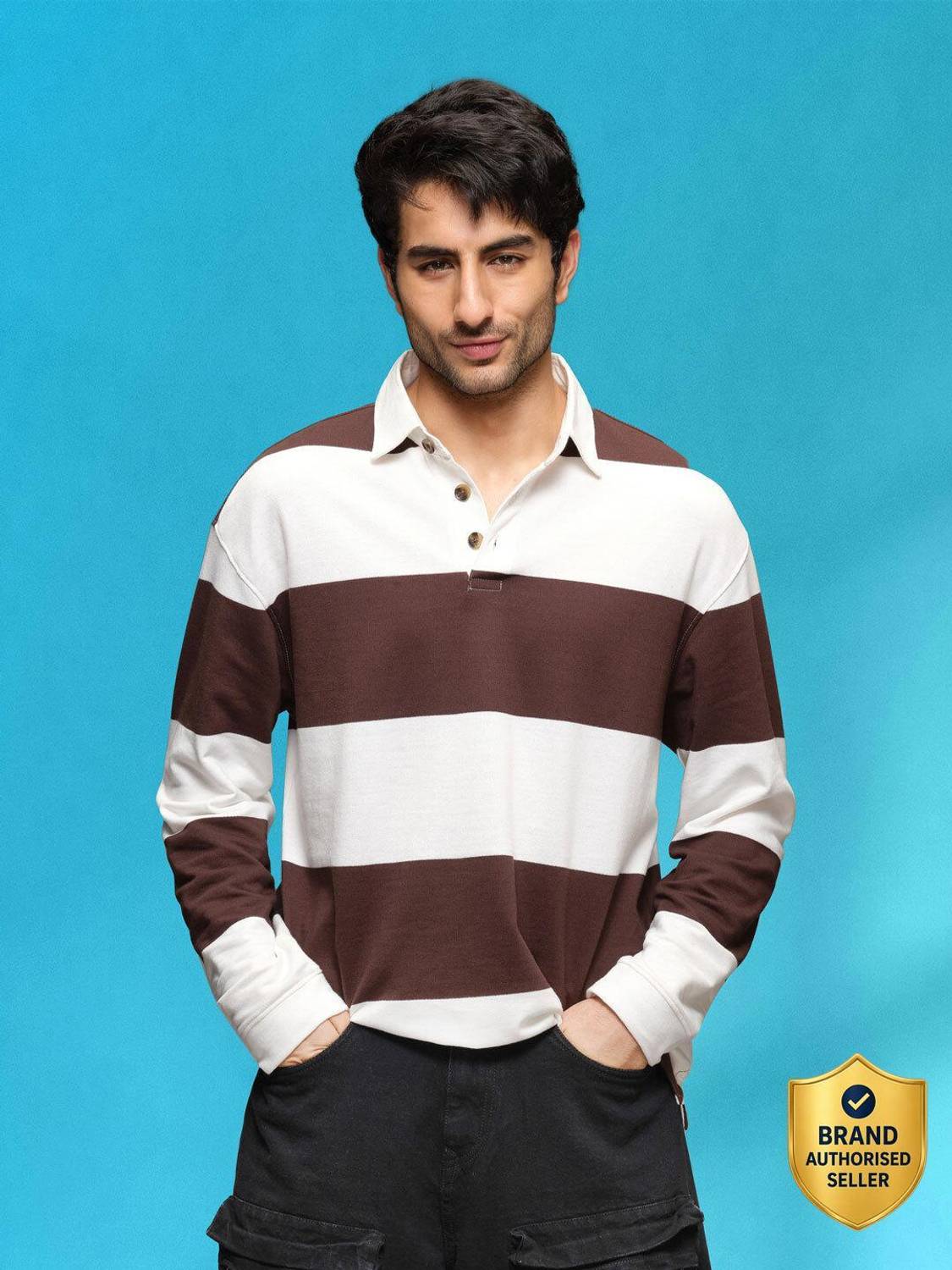 WROGN Men Polo Neck Brown T-Shirt - Image 1