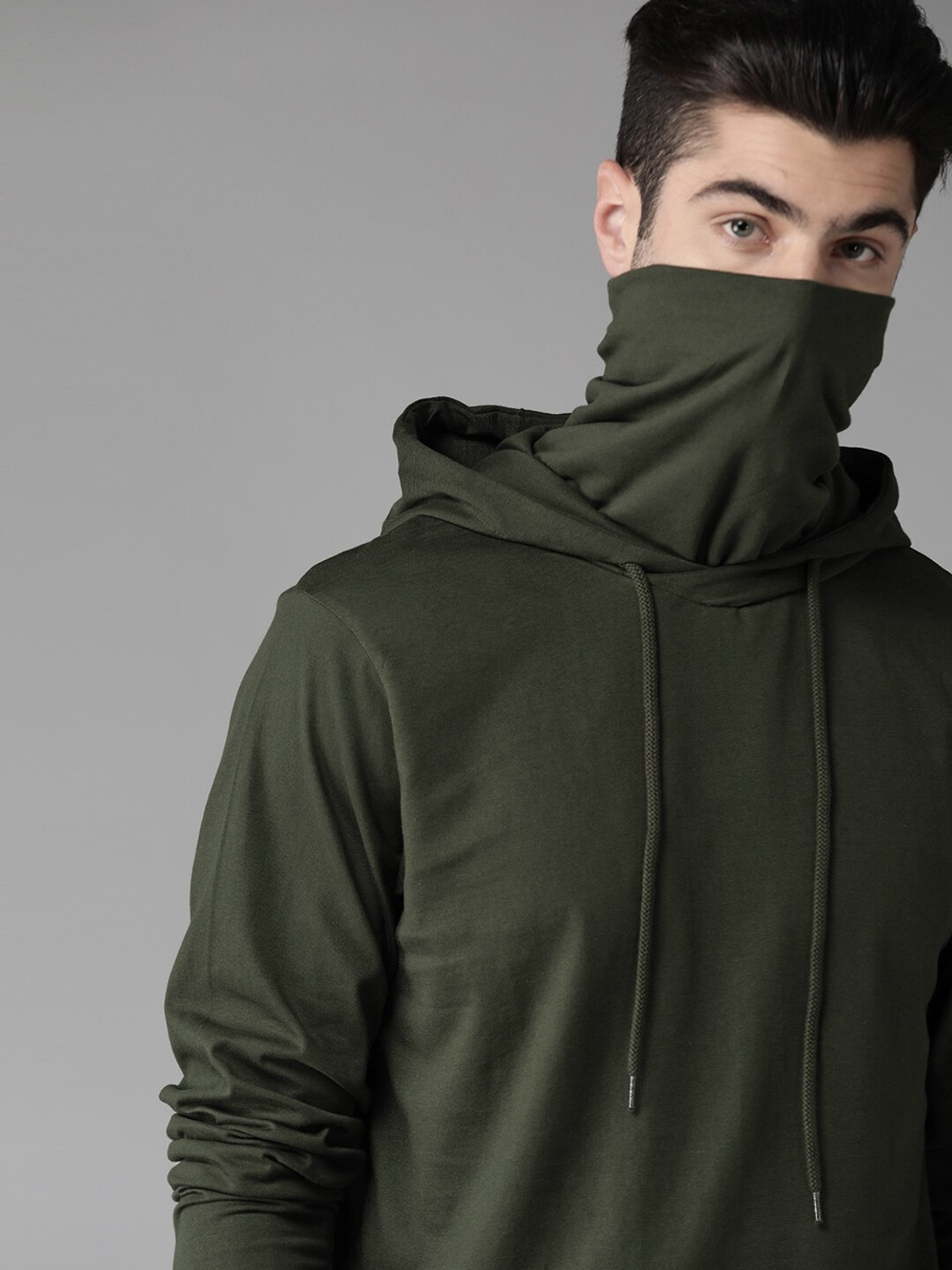Image of Roadster Solid Men Hooded Neck Dark Green T-Shirt
