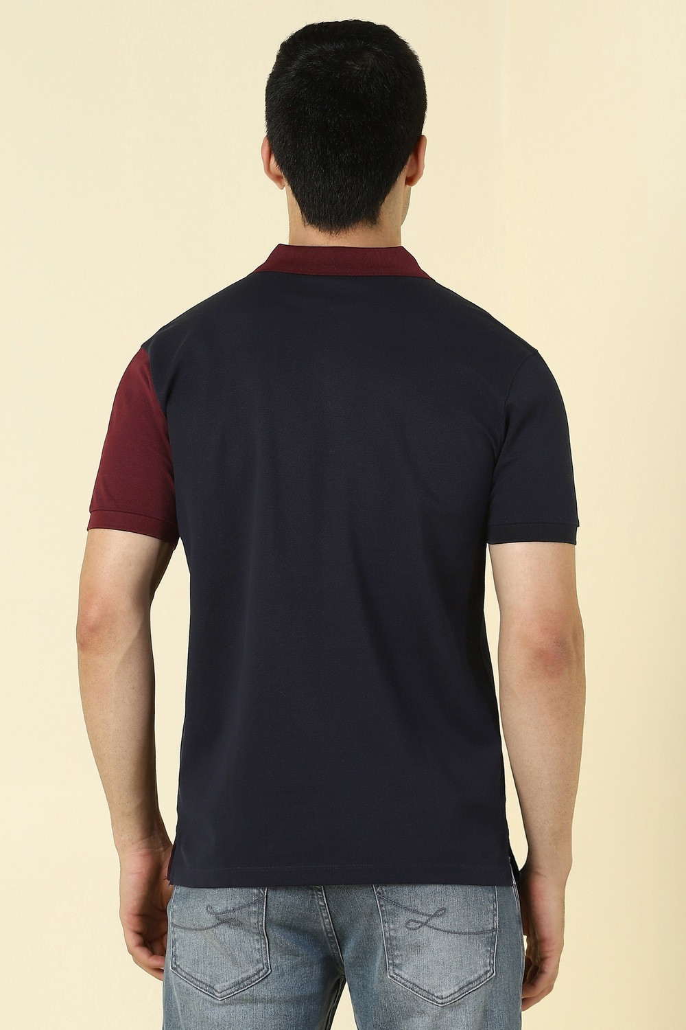 Image of Allen Solly Colorblock Men Polo Neck Dark Blue T-Shirt