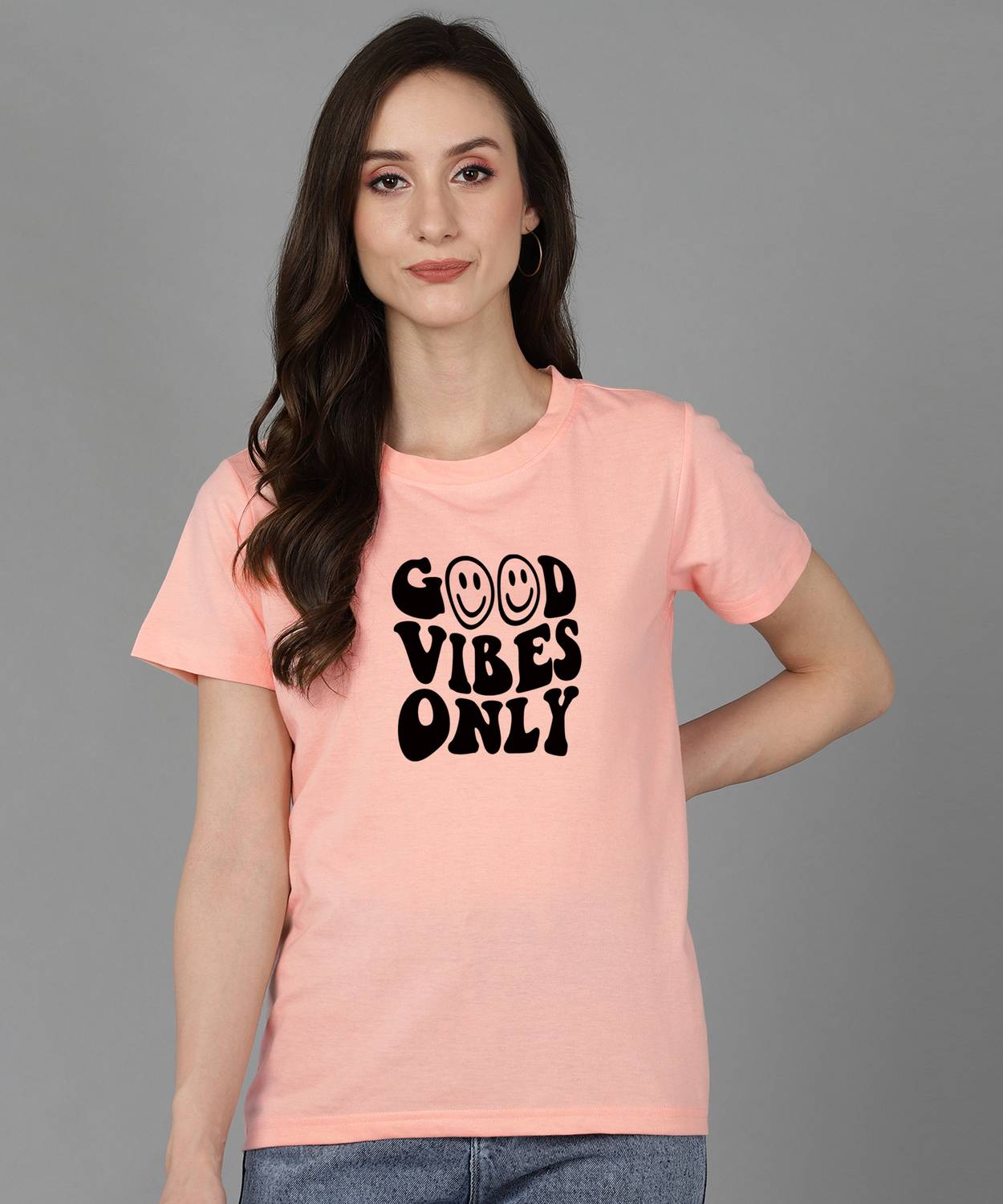 Adyavastram Printed, Typography Women Round Neck Pink T-Shirt