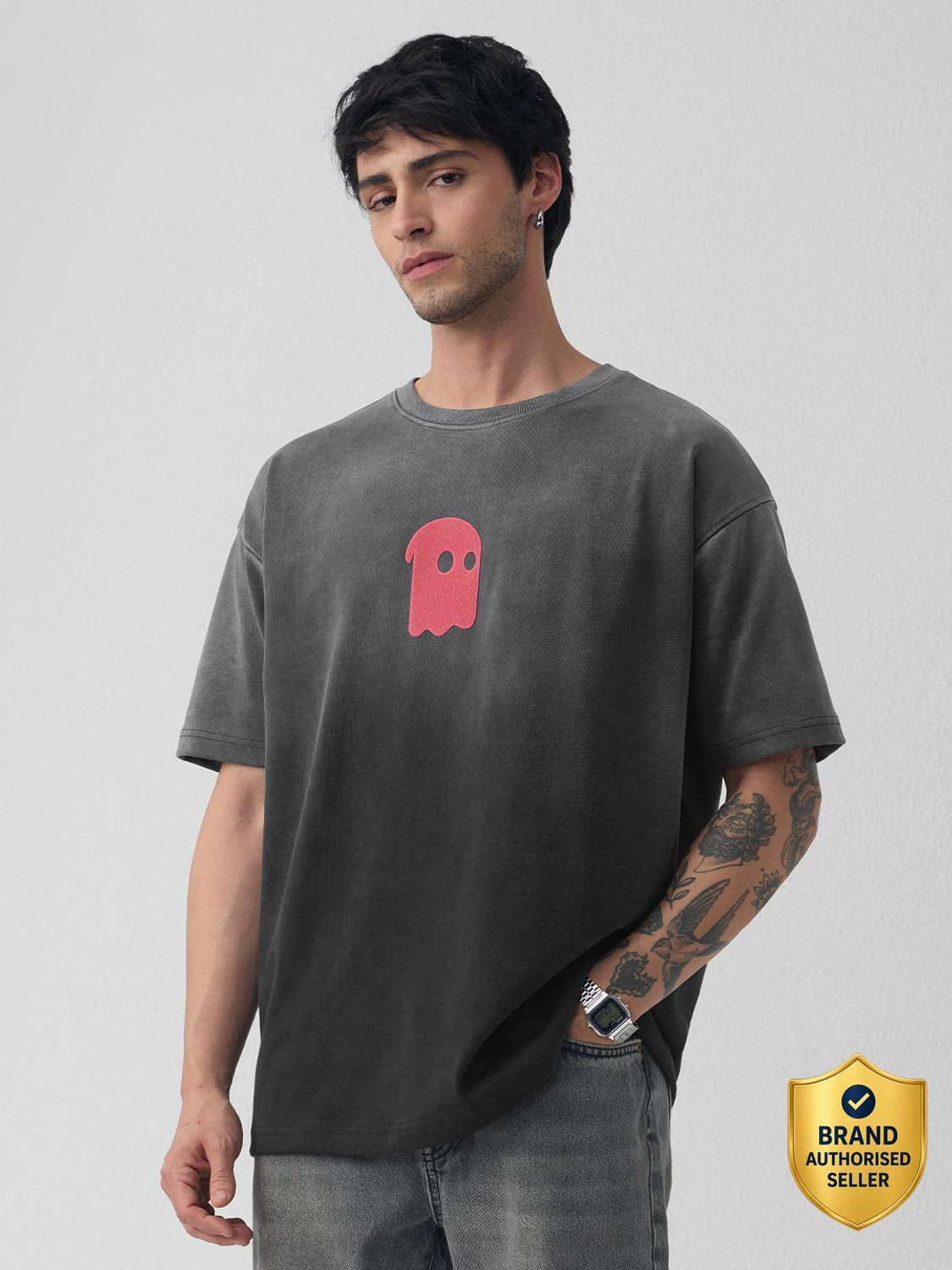 Image of The Souled Store Typography Men Round Neck Grey T-Shirt
