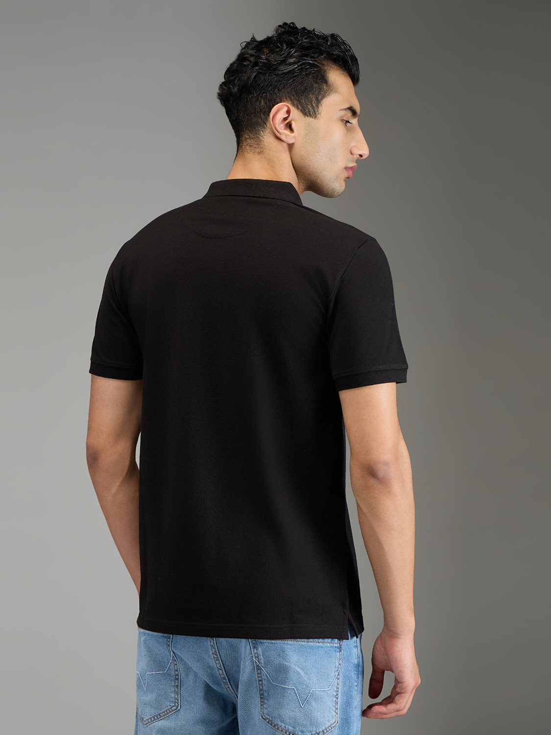 Image of Pepe Jeans Self Design Men Polo Neck Black T-Shirt