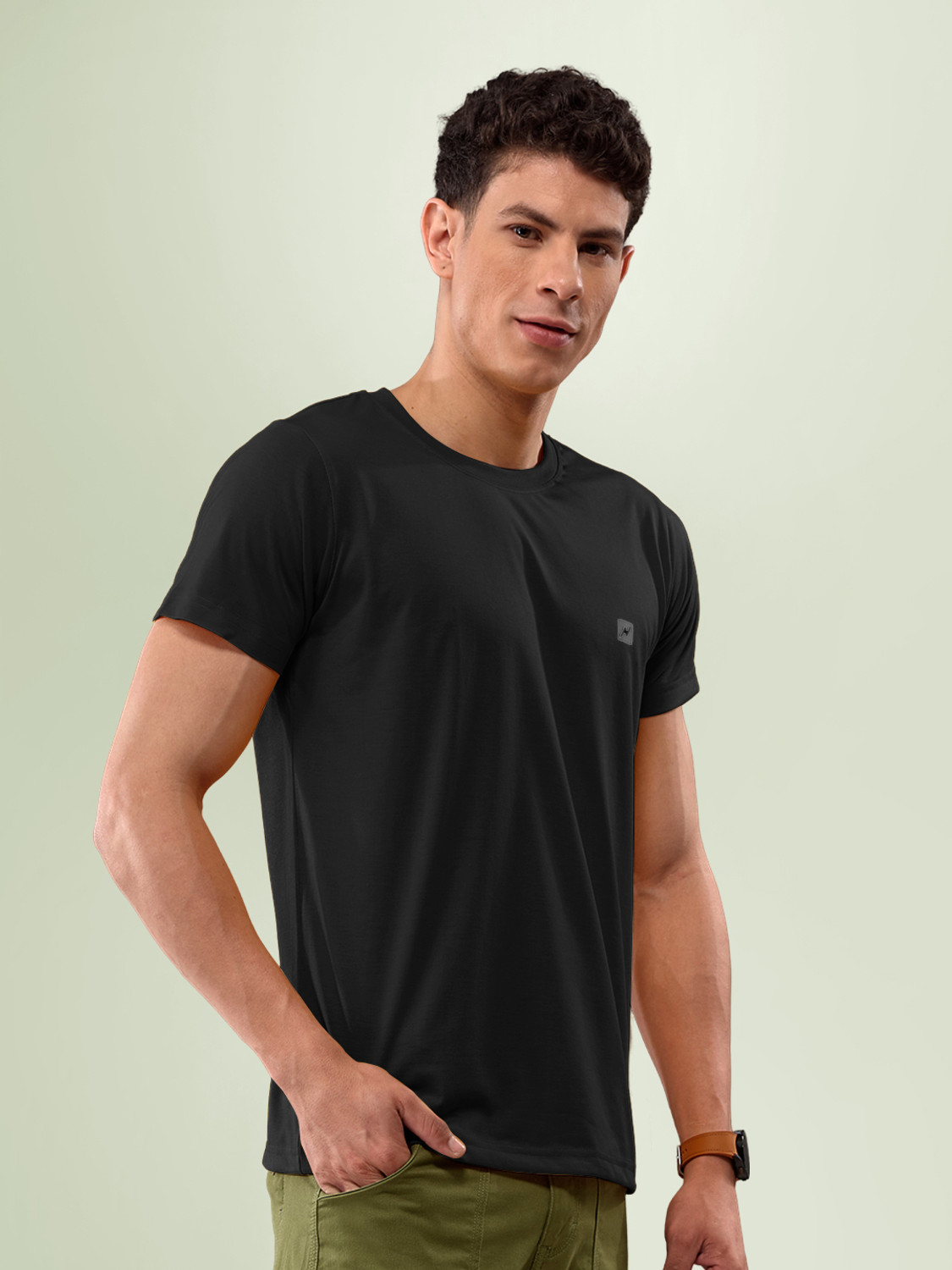 Image of Lux Nitro Solid Men Round Neck Black T-Shirt