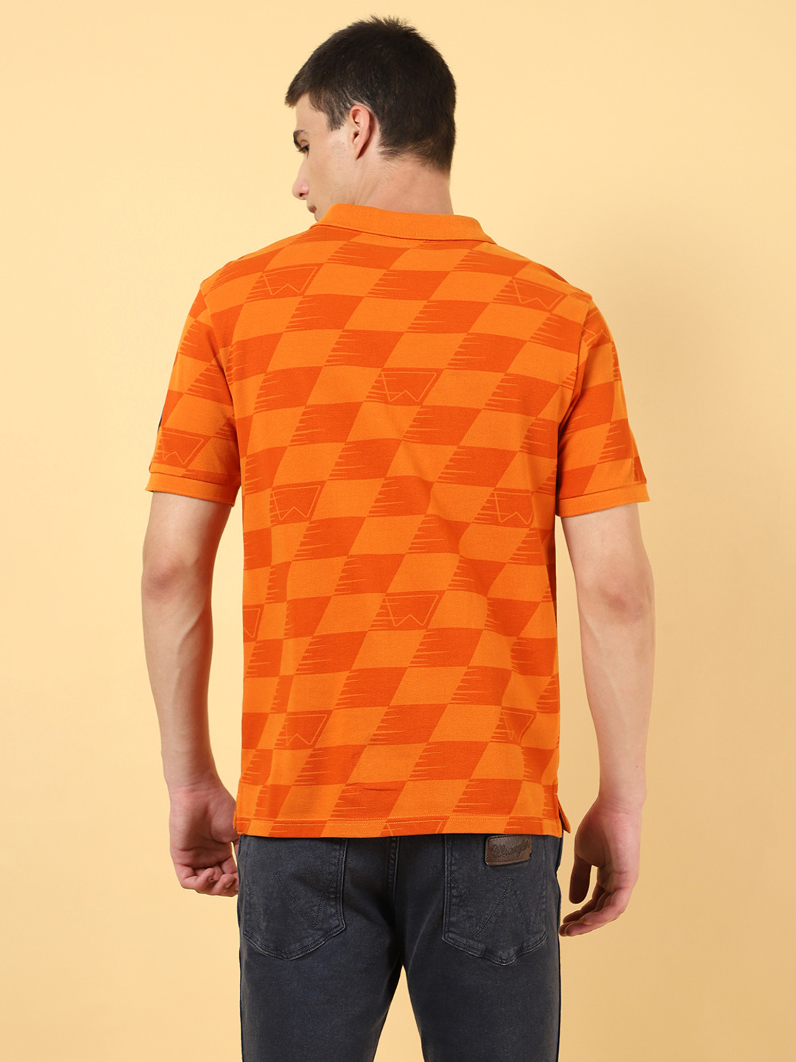 Image of Wrangler Printed Men Polo Neck Orange T-Shirt