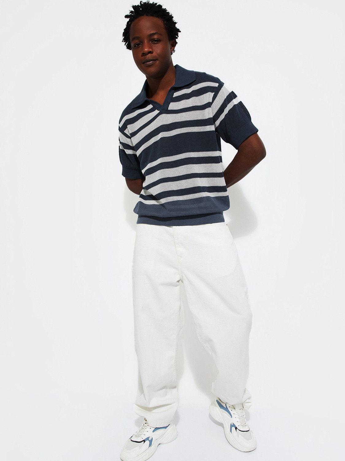 Image of MAX Printed Men Polo Neck Blue T-Shirt