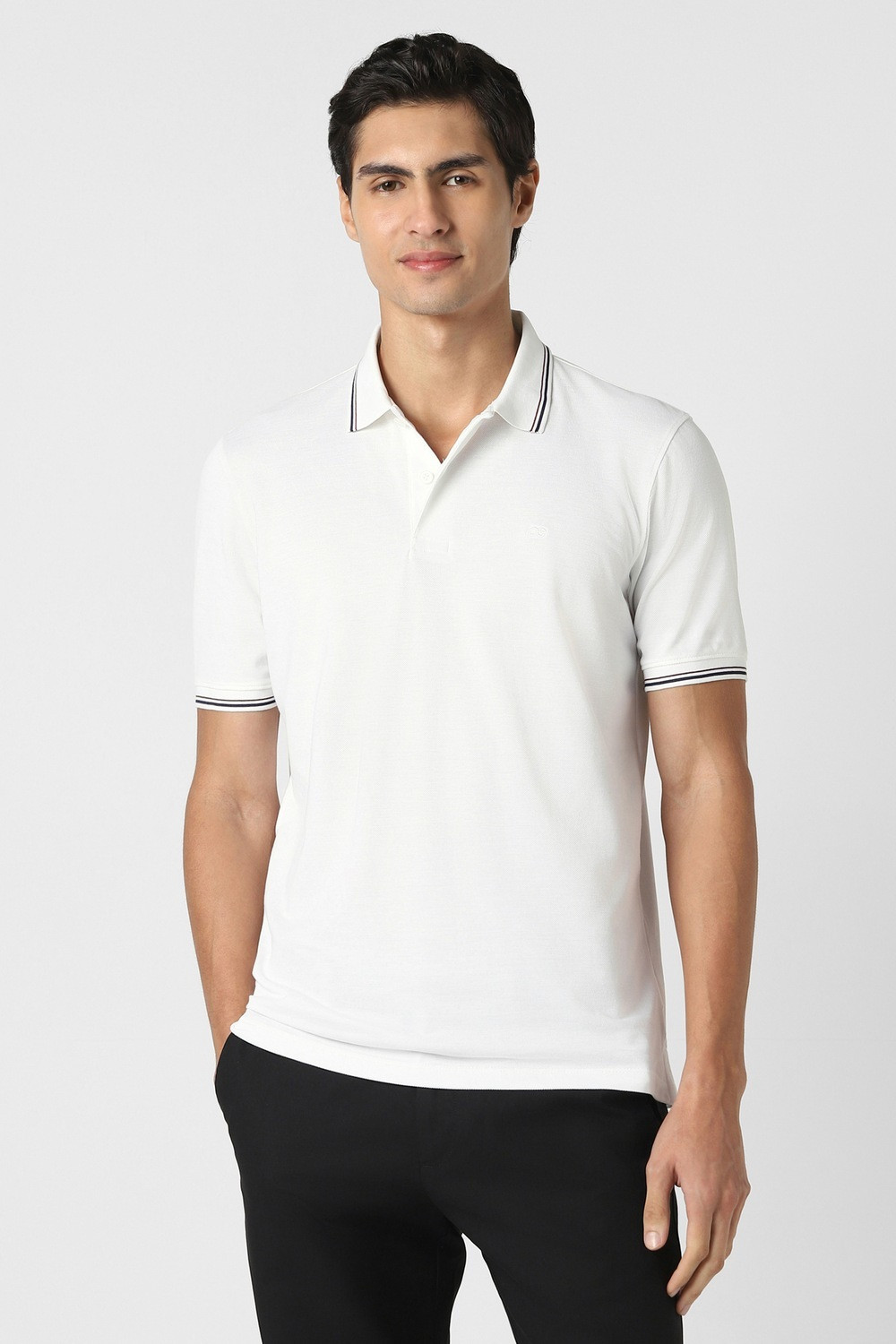 Image of PETER ENGLAND Solid Men Polo Neck White T-Shirt