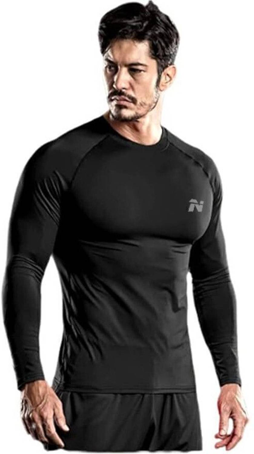 NINQ Men Solid Round Neck Nylon Black T-Shirt