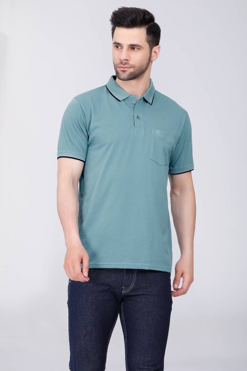 ARRAY Solid Men Polo Neck Light Green T-Shirt