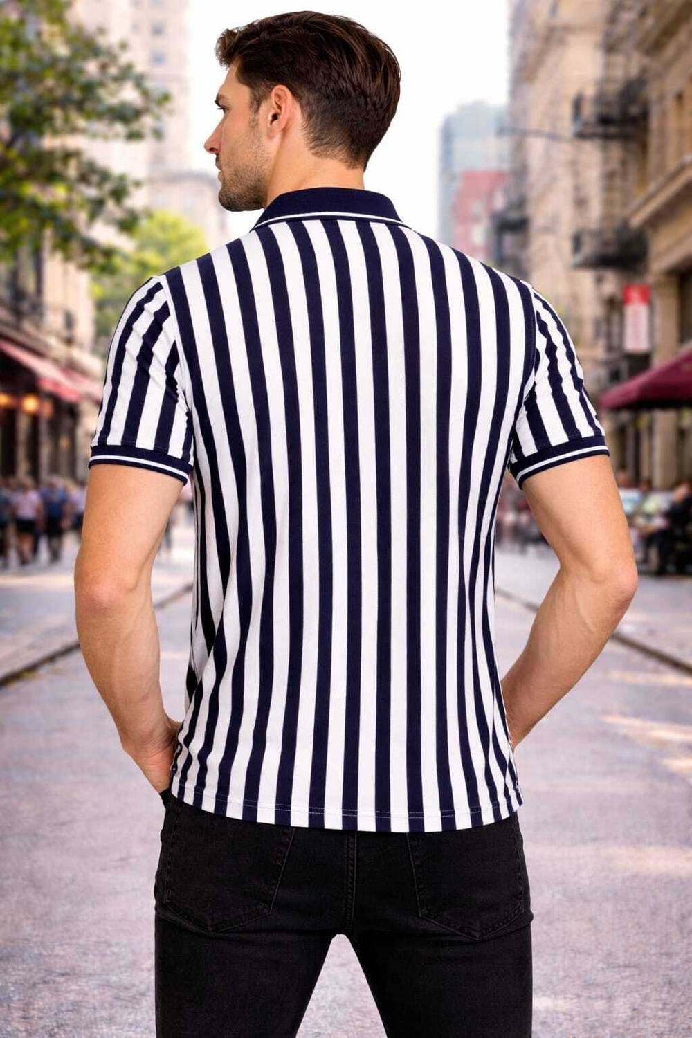 Nine Tee 4 Striped Men Polo Neck Multicolor T-Shirt - Image 2