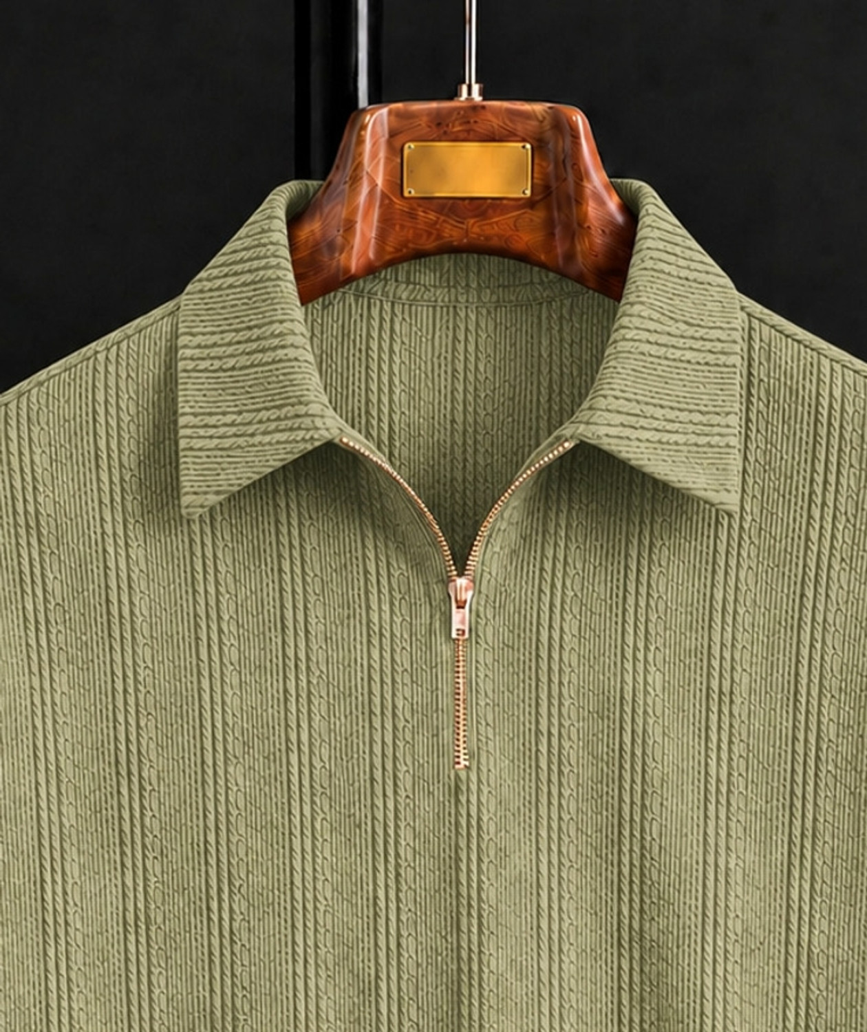 Image of COMBRAIDED Self Design Men Polo Neck Light Green T-Shirt