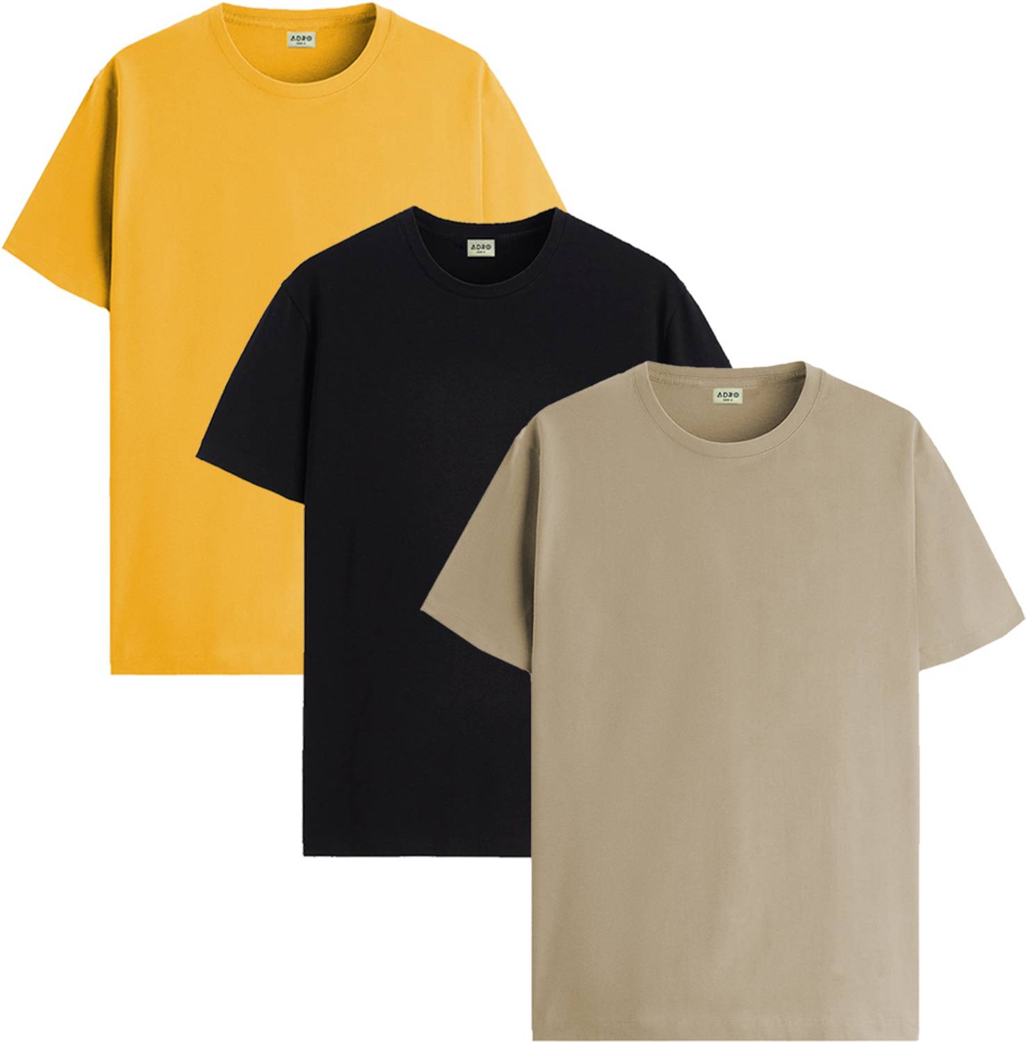 ADRO Pack of 3 Men Solid Round Neck Cotton Blend Black T-Shirt