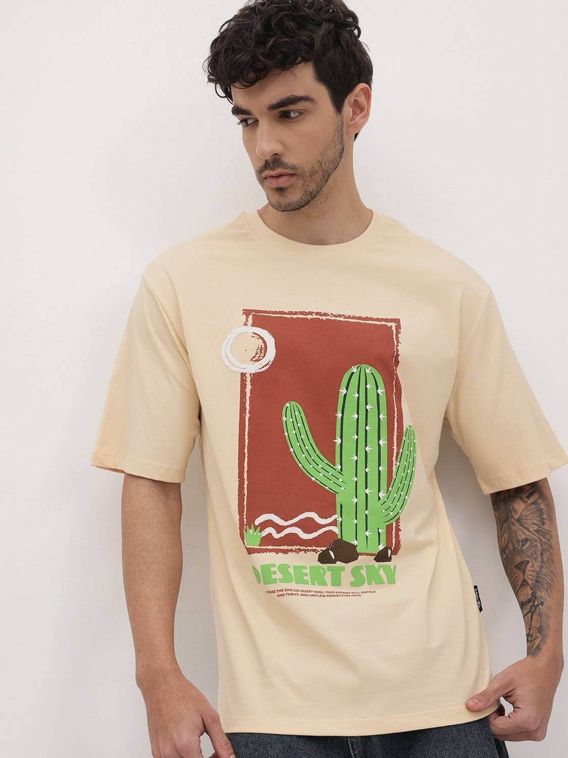 Roadster Men Printed Round Neck Pure Cotton White T-Shirt
