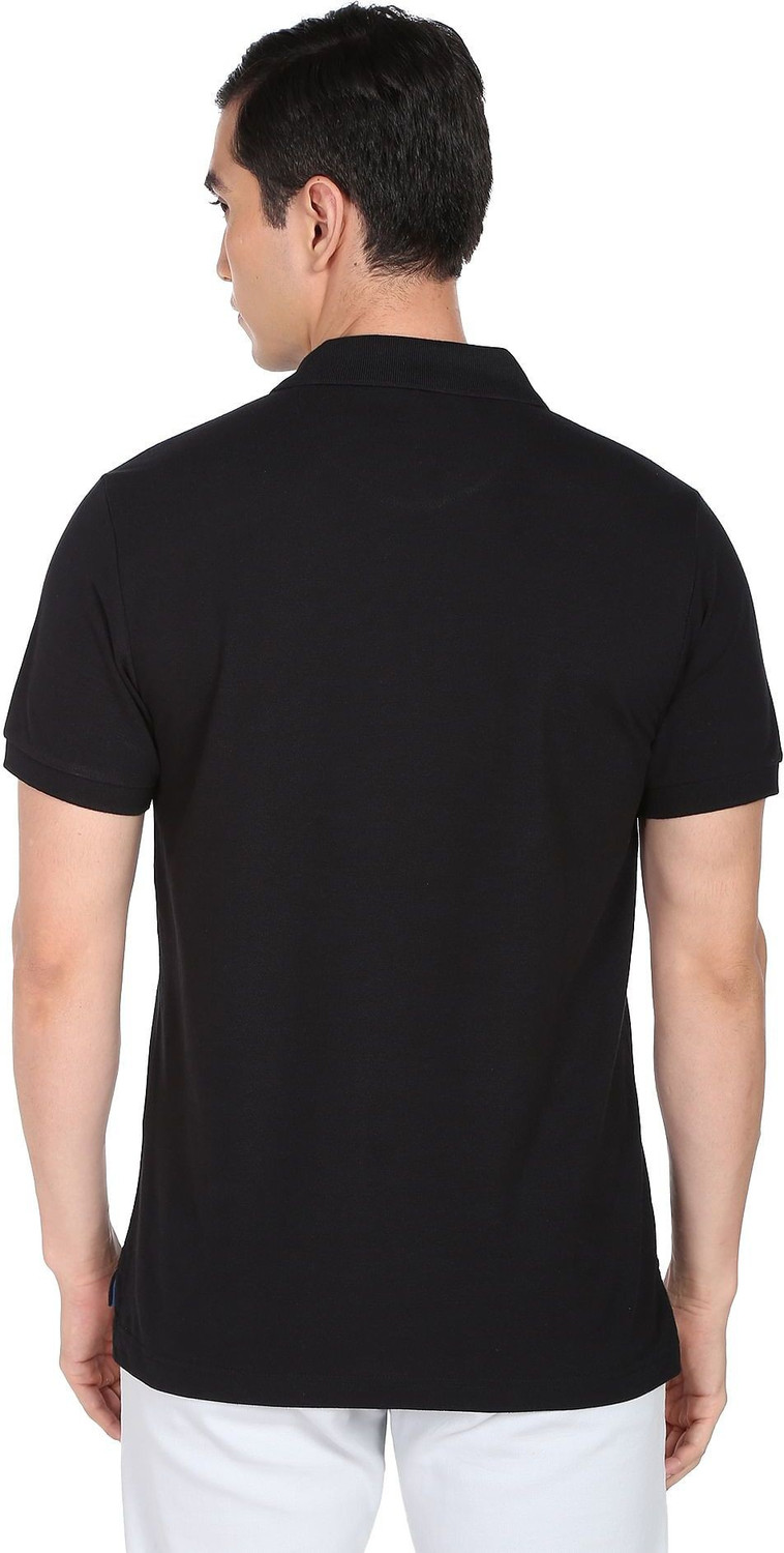 Image of U.S. POLO ASSN. Solid Men Polo Neck Black T-Shirt