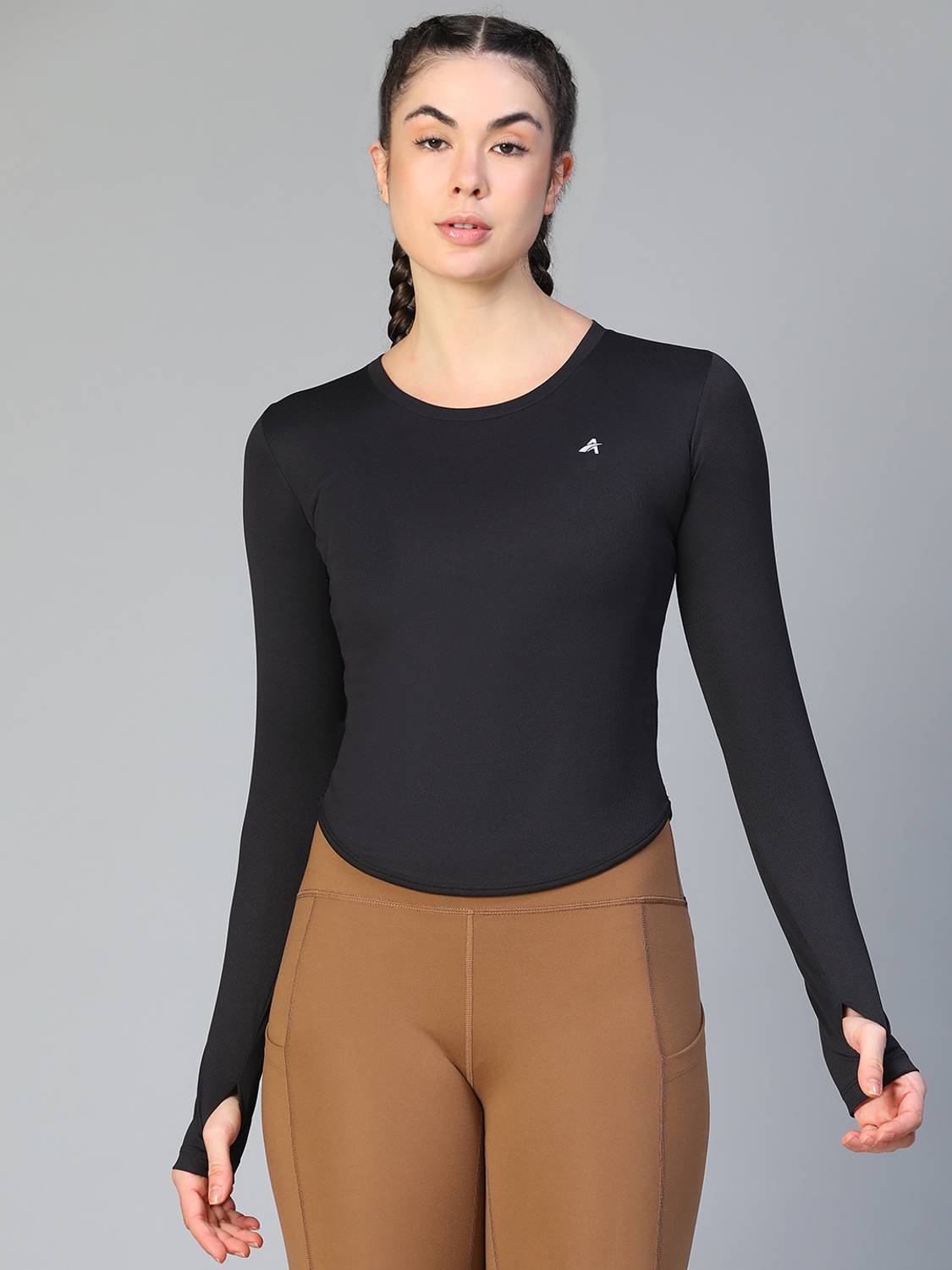 ATHLISIS Washed/Ombre Women Round Neck Black T-Shirt