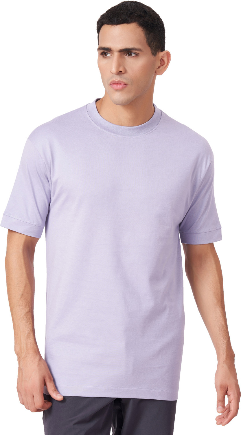 Image of Zulements Solid Men Round Neck Purple T-Shirt