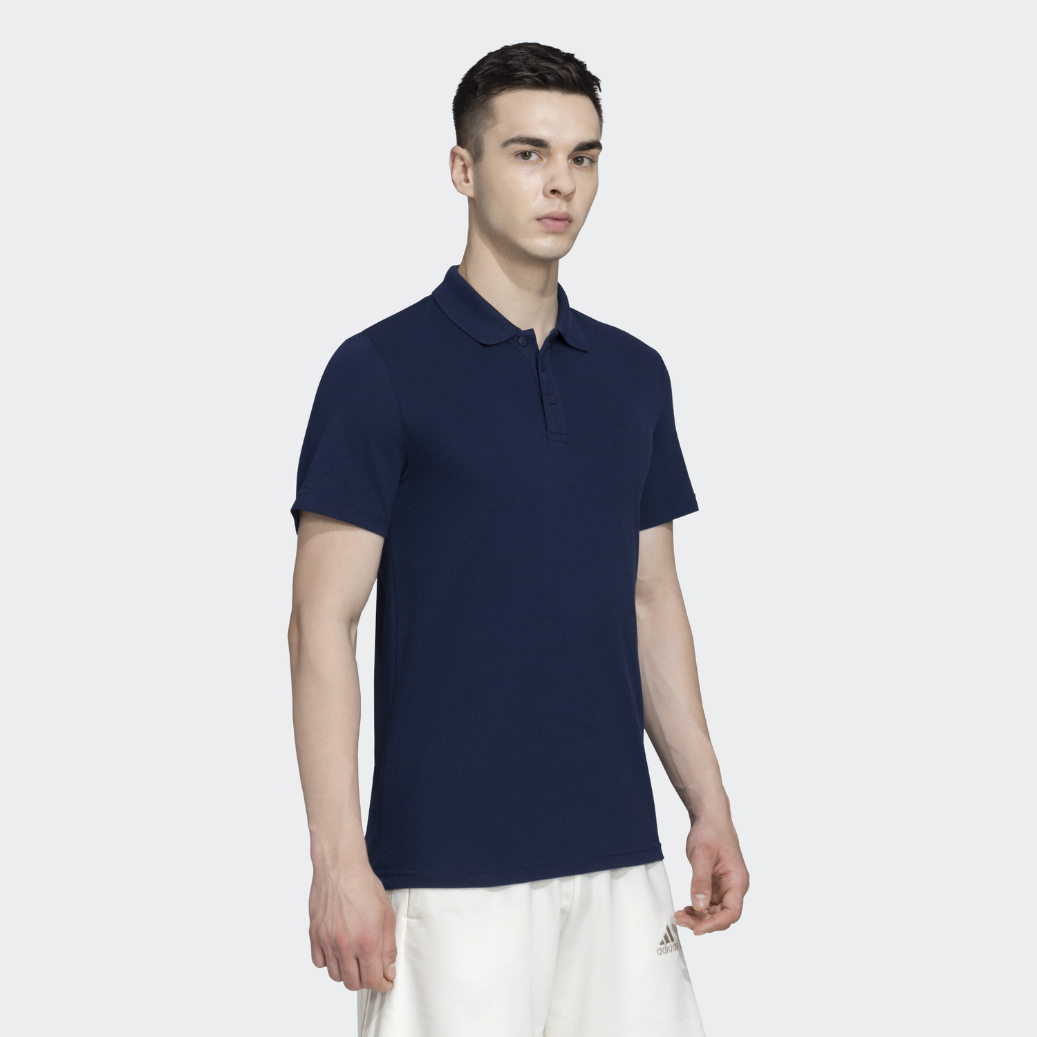 Image of ADIDAS Solid Men Polo Neck Blue T-Shirt