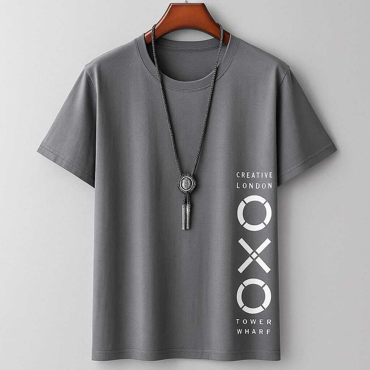 Image of CONVENTIONAL ATTITUDE Graphic Print Men Round Neck Grey, Black, White T-Shirt