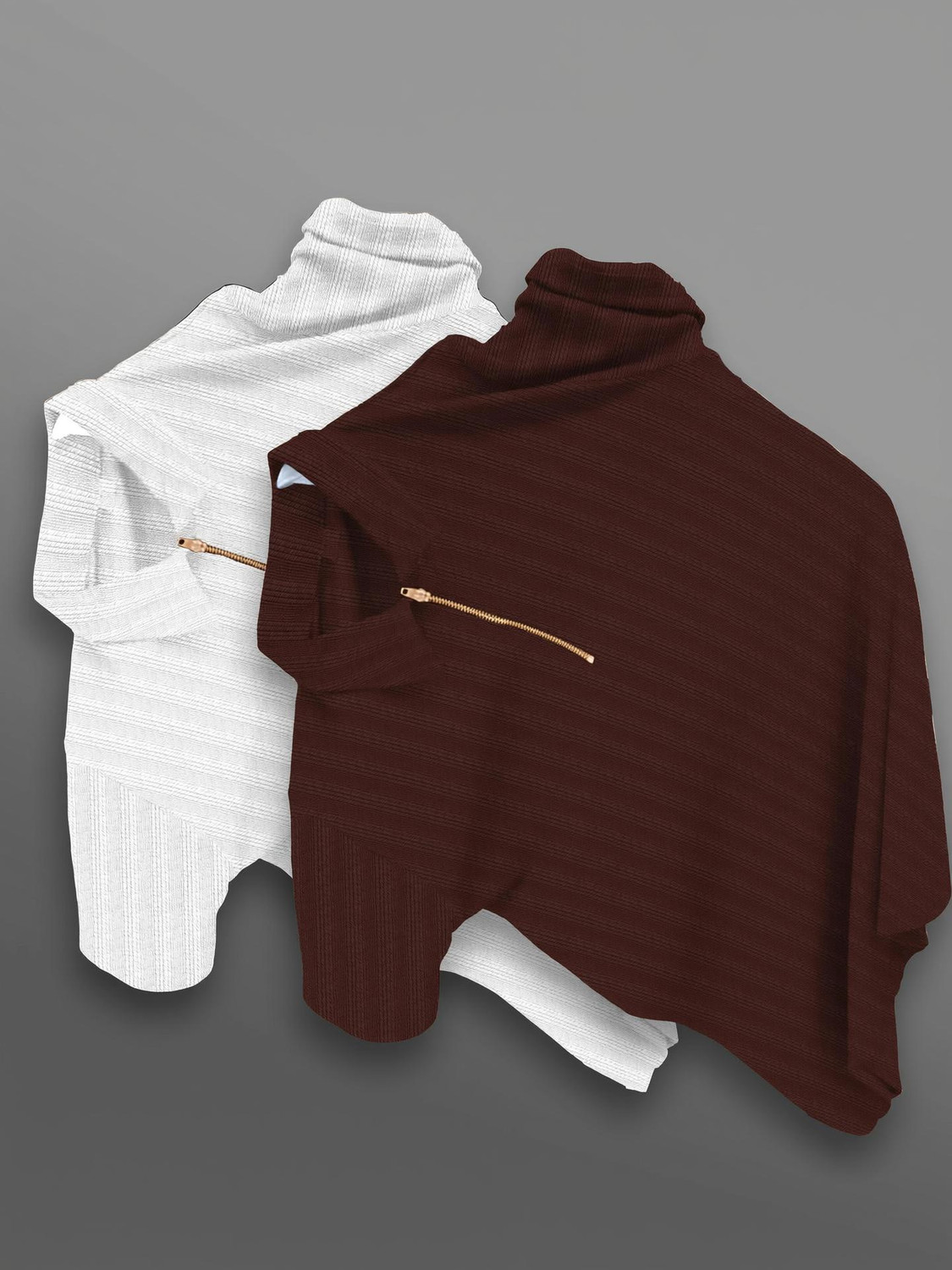 Image of COMBRAIDED Striped Men Zip Neck Multicolor T-Shirt