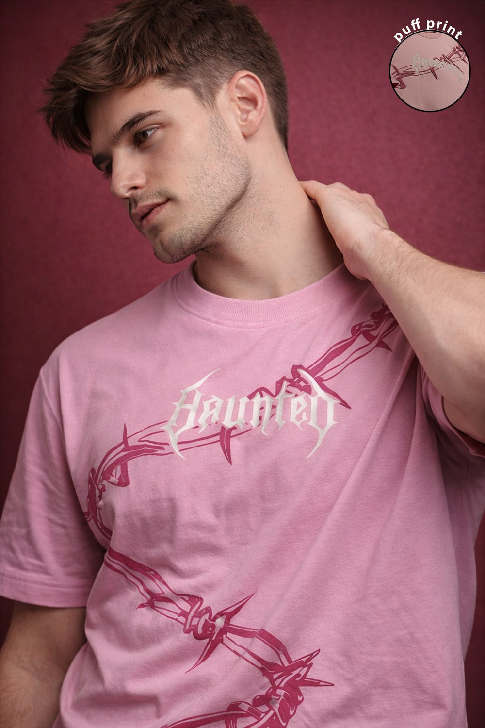 Image of Kapda Kulture Typography, Graphic Print, Solid Men Round Neck Reversible Pink T-Shirt