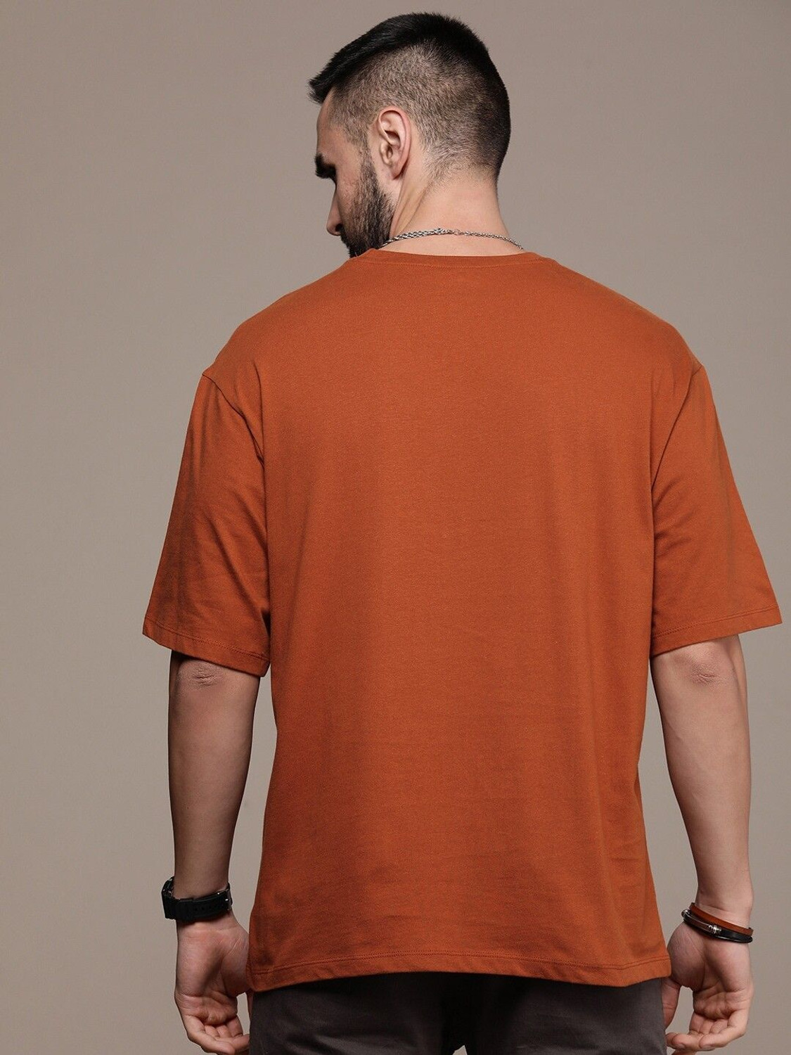 Image of Roadster Typography, Printed Men Round Neck Brown T-Shirt