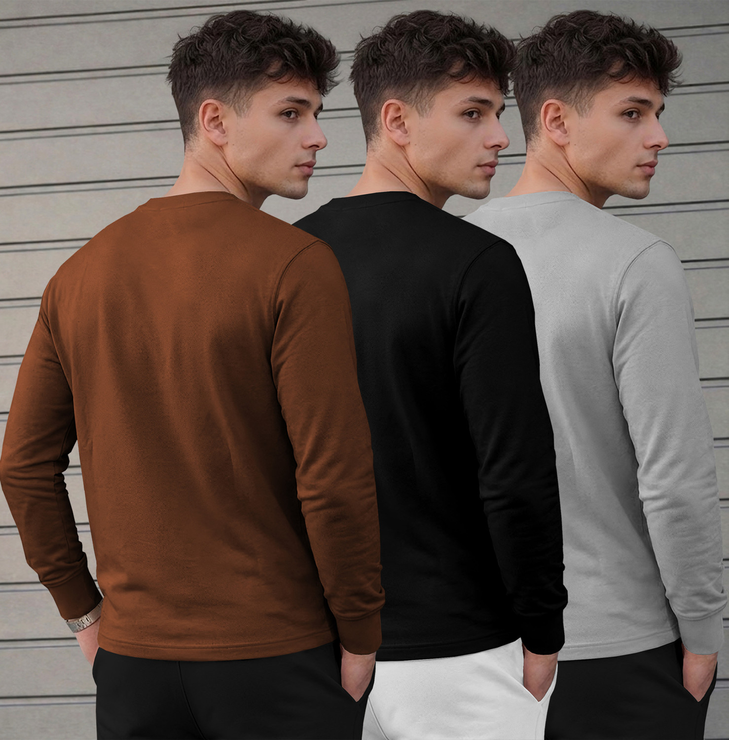 Image of Flipkart SmartBuy Solid Men Round Neck Brown, Black, Grey T-Shirt