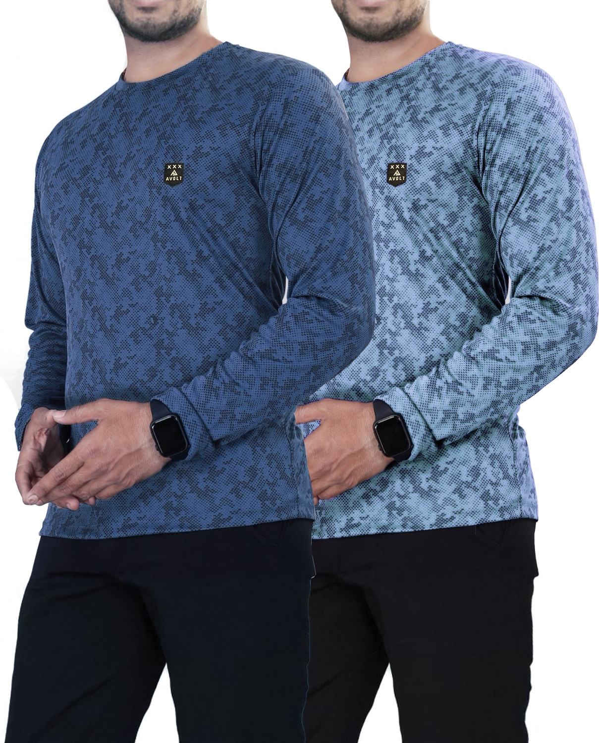 Image of AVOLT Printed Men Round Neck Grey, Light Blue T-Shirt