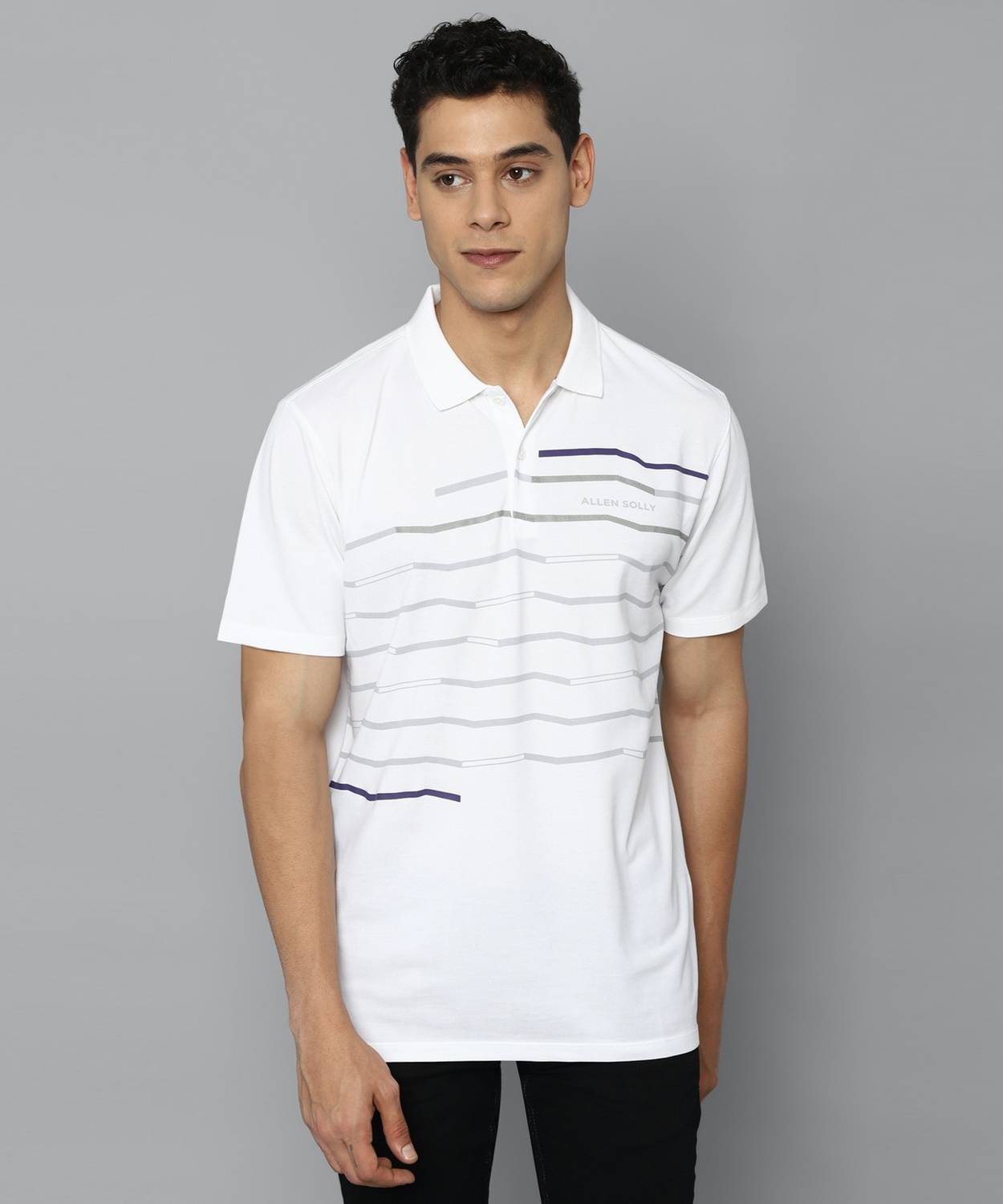 Allen Solly Striped Men Polo Neck White T-Shirt