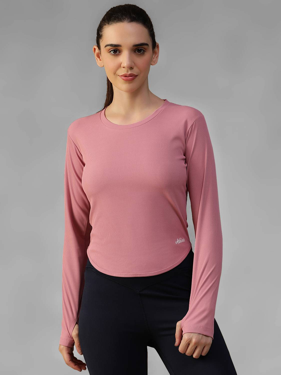 ATHLISIS Washed/Ombre Women Round Neck Pink T-Shirt