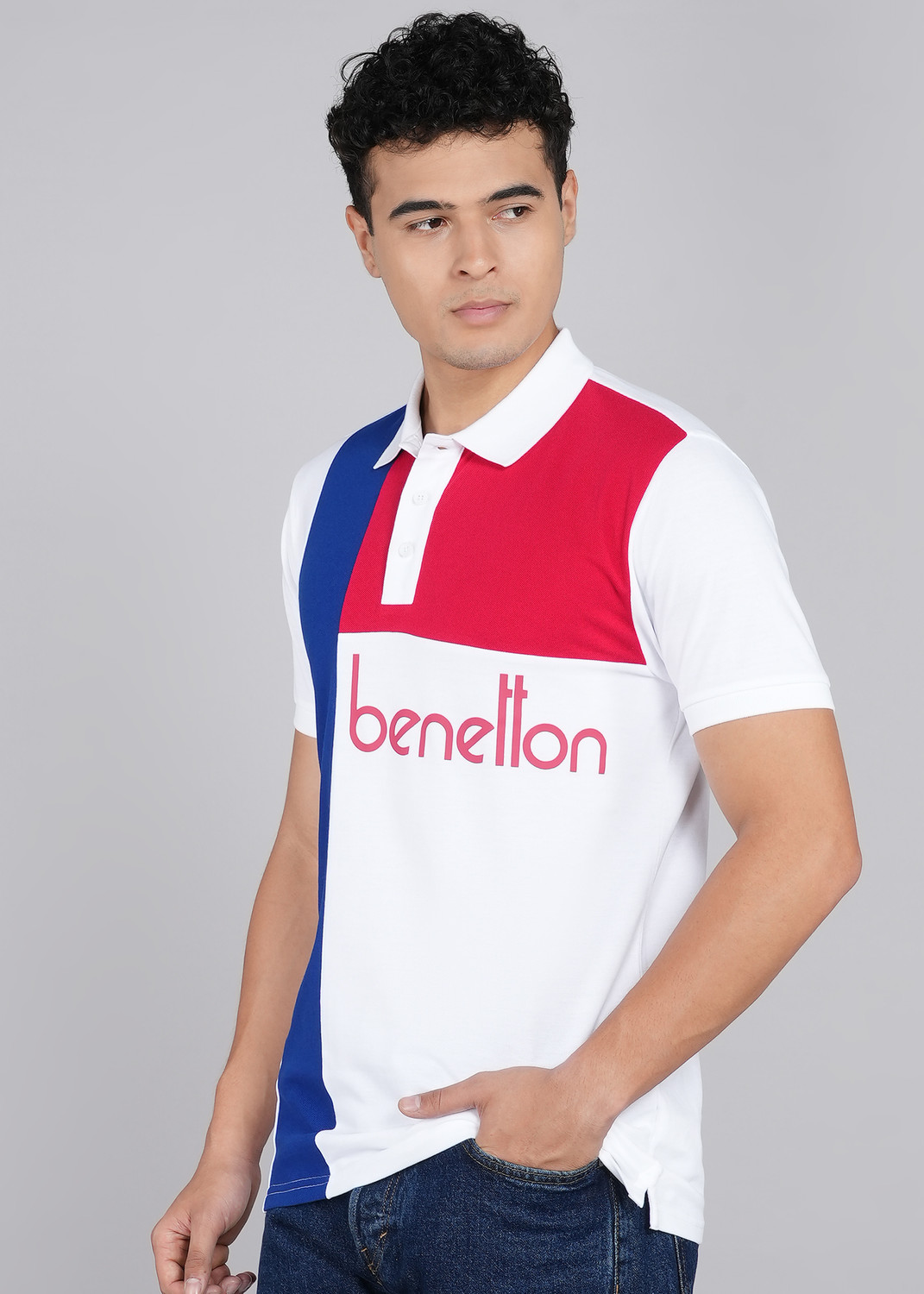 Image of United Colors of Benetton Colorblock Men Polo Neck Multicolor T-Shirt